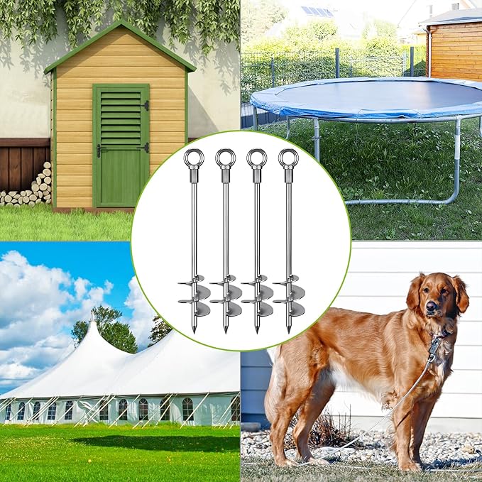 Insaga 30'' Ground Anchors Screw in Heavy Duty 12mm Solid Steel, 3" Spiral Blade with Smooth Edges, Fully Welded Design for Mobile Home, Shed, Trampoline, Swing Set, Carport, Earth, Tent, 2Pack