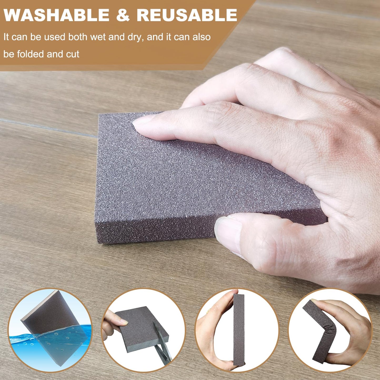 Tonmp 6 Pack 220 Grit Superfine Sanding Sponge, Washable and Reusable Great for Pot Pan Brush Sponge Brush Glasses Wood Metal Sanding (220 Grit-6 Pack)