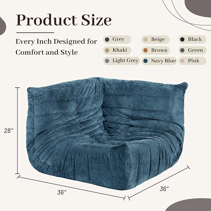 HABUTWAY Bean Bag Chair, Memory Foam Bean Bag Chairs for Adults, Fireside Corner Chair Lazy Floor Corner Sofa for Living Room, Bedroom, Dorm, Office (Navy Blue)