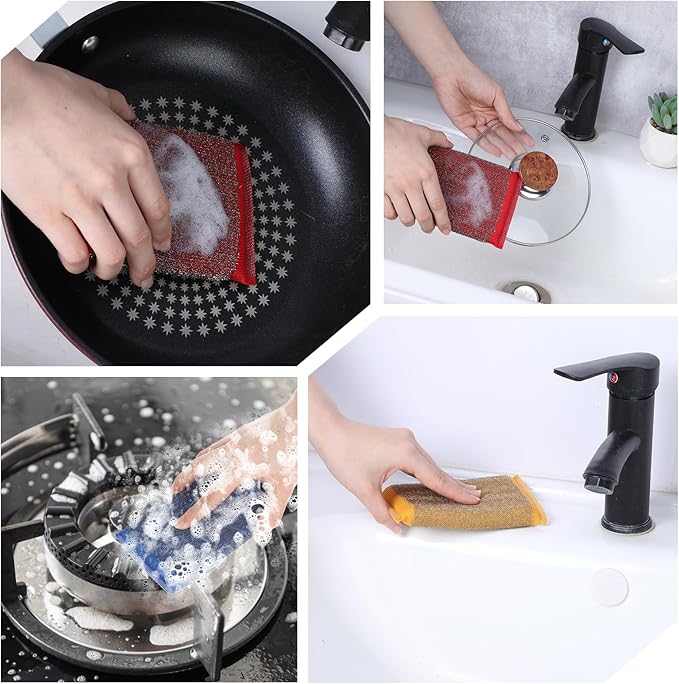 30 Pack Steel Scrub Sponges for Dishes – Heavy Duty Non-Scratch Scouring Pads for Pots, Pans & Hard Surfaces – Multi-Use Metal Dish Scrubber (Multicolored)