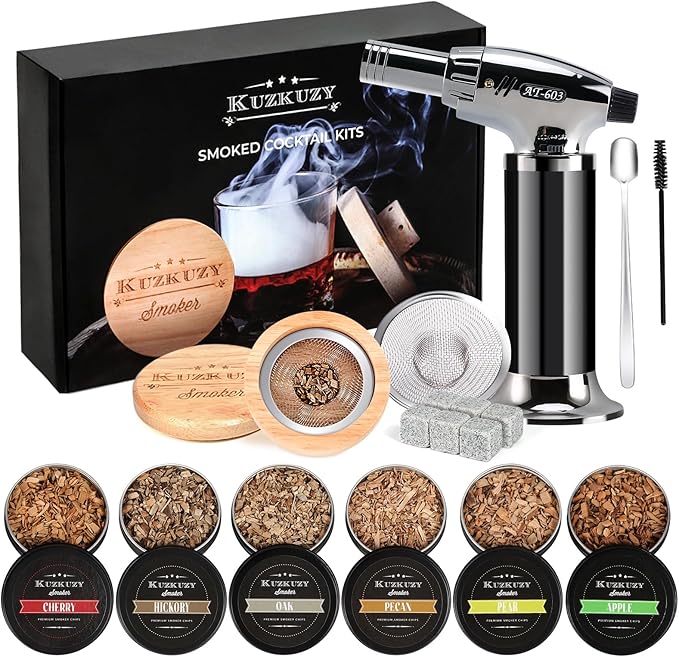 Cocktail Smoker Kit with Torch – 6 Flavors Wood Chips – Bourbon, Whiskey Smoker Infuser Kit, Old Fashioned Drink Smoker Ki...