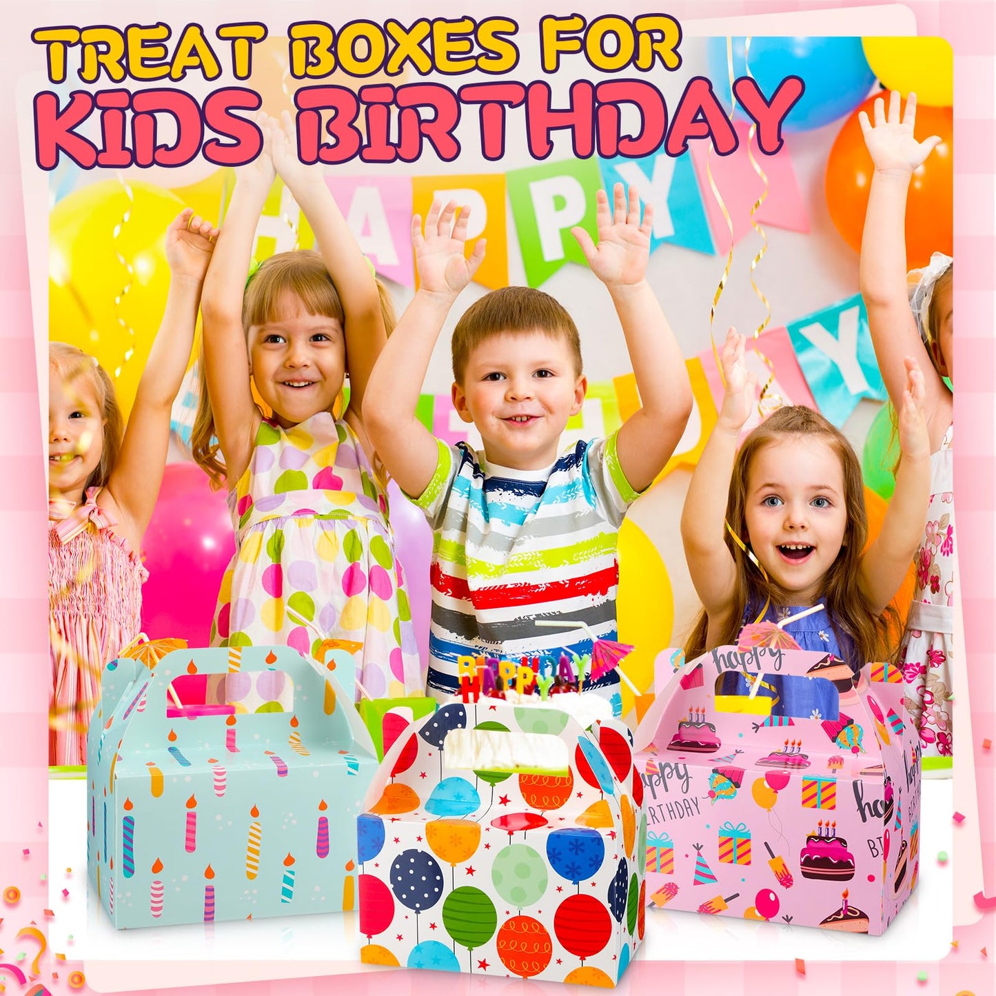 Zhanmai 36 Pack Birthday Party Treat Box 6 Inch Goodie Party Favor Treats Gable Box Birthday Gift Wrapping Container Cookie Cupcake Snack Candy bag with Handle