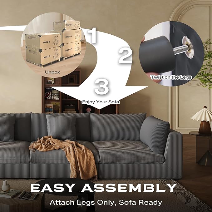 Fajiani Oversized Modular Sectional Sofa, Cloud Couch Deep Seat Sofa Cushion Covers Removable, Oversized Sectional Couches for Living Room (6 Seater U Shaped-Black Gray)