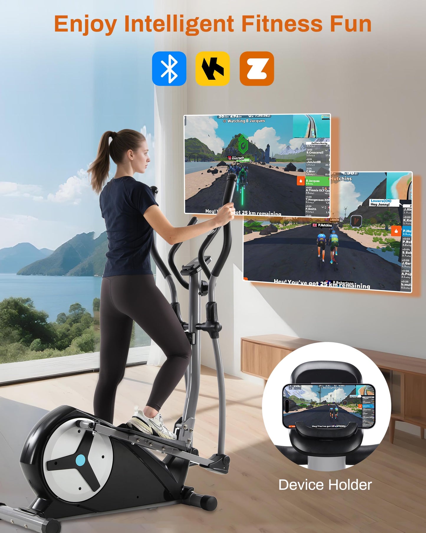 ECHANFIT Elliptical Exercise Machine, Hyper-Quiet Magnetic Elliptical Machine for Home, Elliptical Training Machines with 16 Resistance Levels, App Bluetooth, LCD Monitor, Pulse Sensor, Device Mount