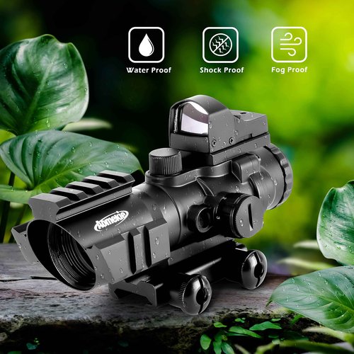 Aomekie 2-in-1 Combo Prism Rifle Scope 4X32 Compact Tactical Red & Green Dot Holographic with Adjustable Brightness