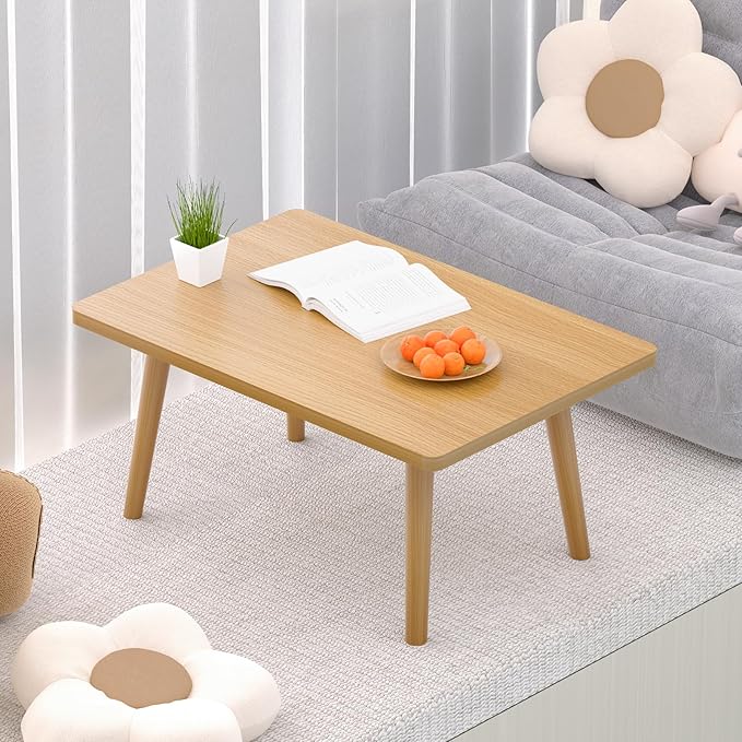 Small Coffee Table for Small Space, Low Table, Floor Table Desk for Sitting on The Floor, Japanese Coffee Table for Living Room, Tatami Tea Tables with Solid Wood Legs, Home Office, Farmhouse, Brown