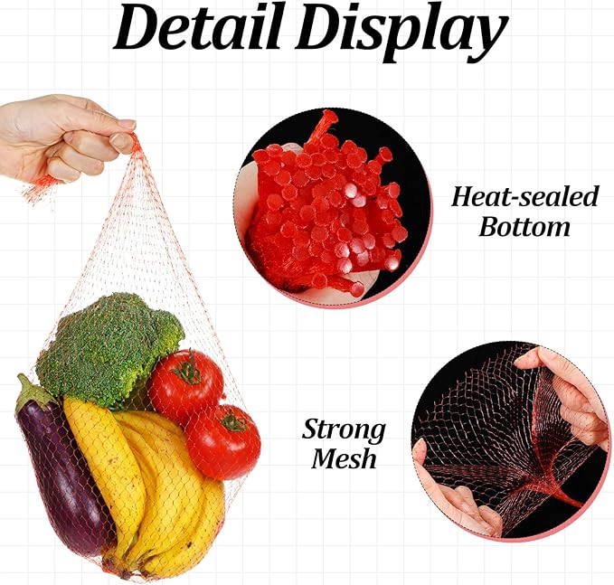 300 Pcs Reusable Mesh Produce Bags, 24 Inch Red Mesh Seafood Boil Bags Stretchable Vegetable Bag Grocery Shopping Storage for Vegetables, Potato, Onion, Fruits, Citrus, Seafood, Crawfish