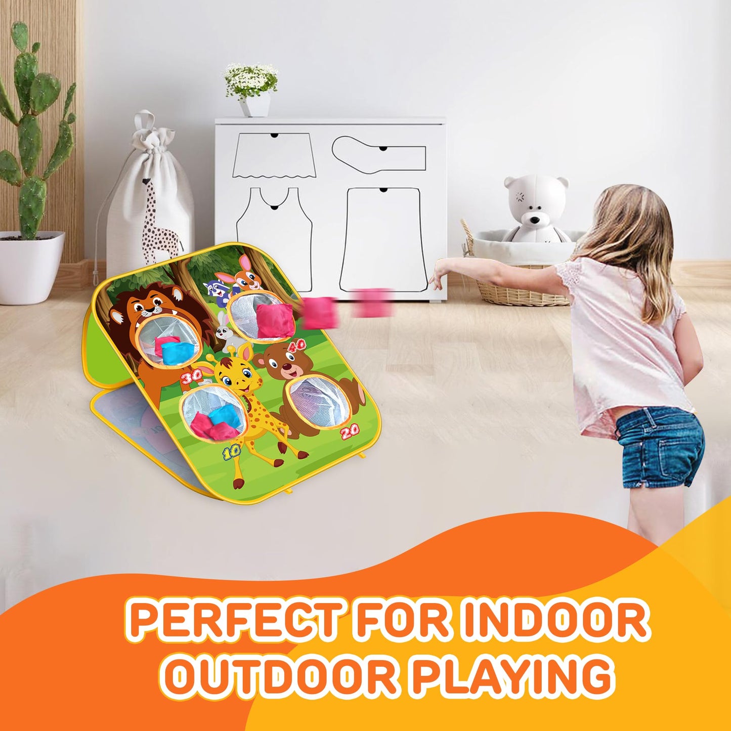 ARS Sports Animal Bean Bag Toss Game Kids Outdoor Toys, Family Party Games for Kids, Double-Sided Foldable Cornhole Board, Outside Lawn Party Toy, Birthday Gift for Boys Girls Toddler Age 3 4 5 6 7 8