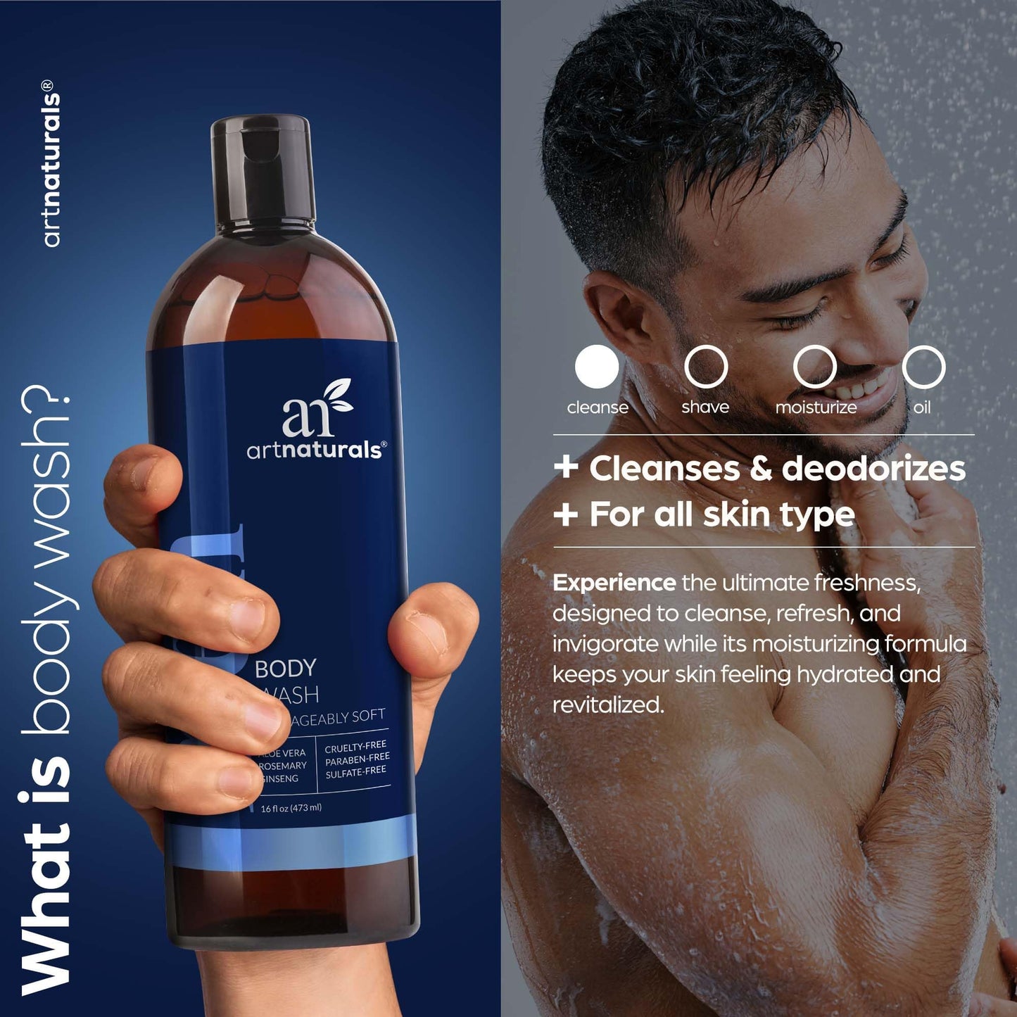 artnaturals Mens Fresh Body Wash- Natural Shower Gel that Cleanses, Refreshes, Deodorizes & Moisturizing (16 Fl Oz -Pack of 1)