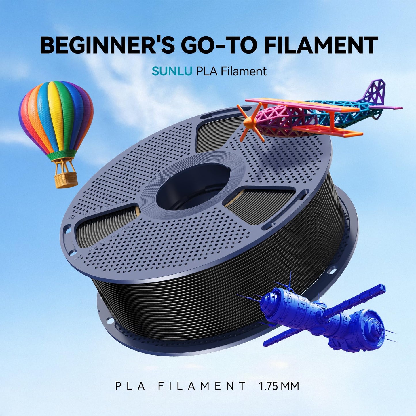 SUNLU 10kg PLA 3D Printer Filament Bundle,Neatly Wound PLA Filament 1.75mm ±0.02mm, 1kg per Spool,10 Pack,Black+White+Grey+Red+Klein Blue+Green+Vivid Yellow+Sunny Orange+Lavender Purple+Transparent