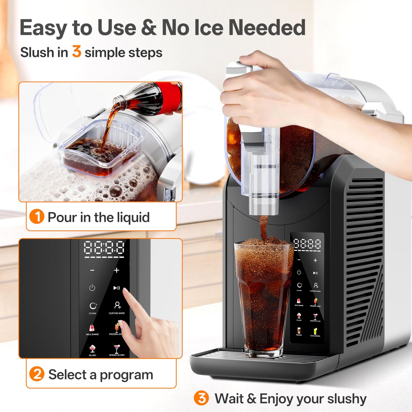 ZABINS Slushie Machine, 2L/68oz Frozen Drink Maker & Margarita Machine with 6 Presets and LED Display, No Ice Needed, Slushy Machine for Home & Party
