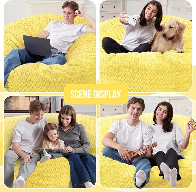 3FT Bean Bag Chair,Giant Bean Bag Chairs for Adults,Big Bean Bags with Memory Foam Filled, Large Beanbag Chairs with Chevron Plush Cover-Yellow