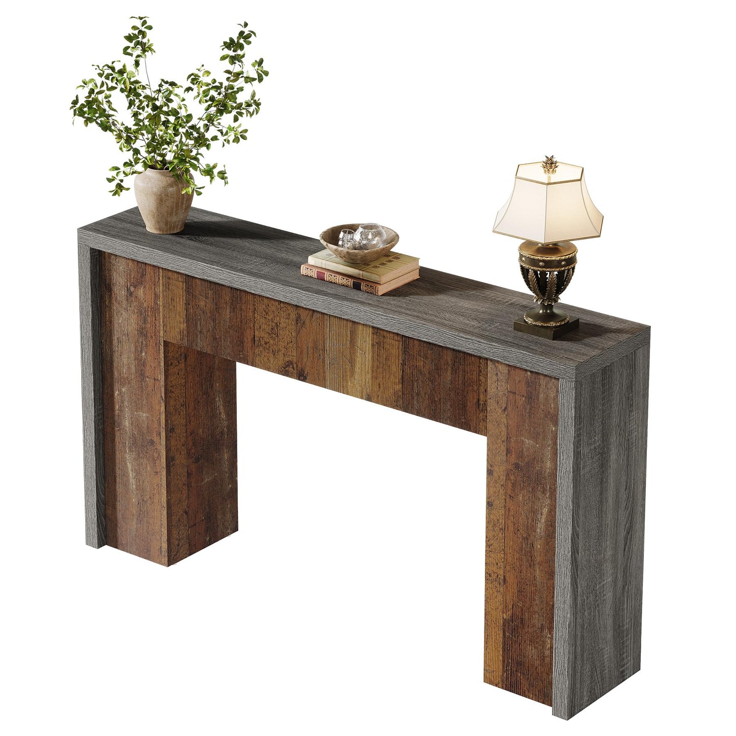 Tribesigns 55-Inch Console Entry Table, Farmhouse Sofa Table Behind Couch with Dual-Tone Design, Accent Foyer Furniture for Hallway, Entrance, Living Room