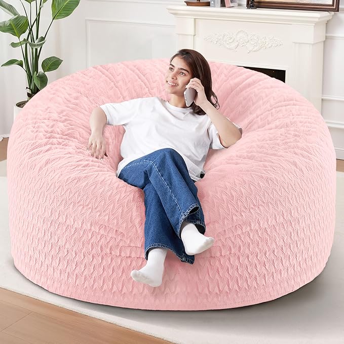 6FT Bean Bag Chair,Giant Bean Bag Chairs for Adults,Big Bean Bags with Memory Foam Filled, Large Beanbag Chairs with Chevron Plush Cover-Soft Pink