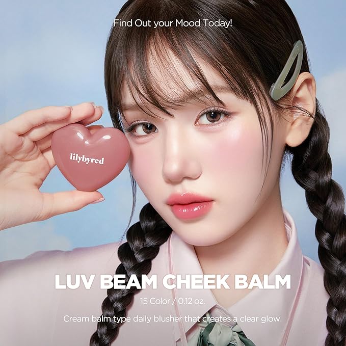 lilybyred Luv Beam Cheek Balm | Heart-Shaped Korean Cream Blush, Semi-Matte Finish, Long-Lasting, Blendable & Buildable, Soft Creamy Texture, Lightweight, Natural Flush, 0.12 oz. (13 Shy Pink)