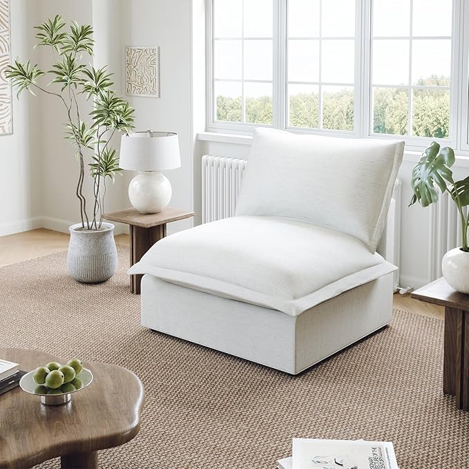 Lopzeho Middle Seat for Cloud Modular Sectional Sofa, Comfy Down Filled Cloud Couch with Removable Cover, Modular Sectional Couches for Living Room, Cream White