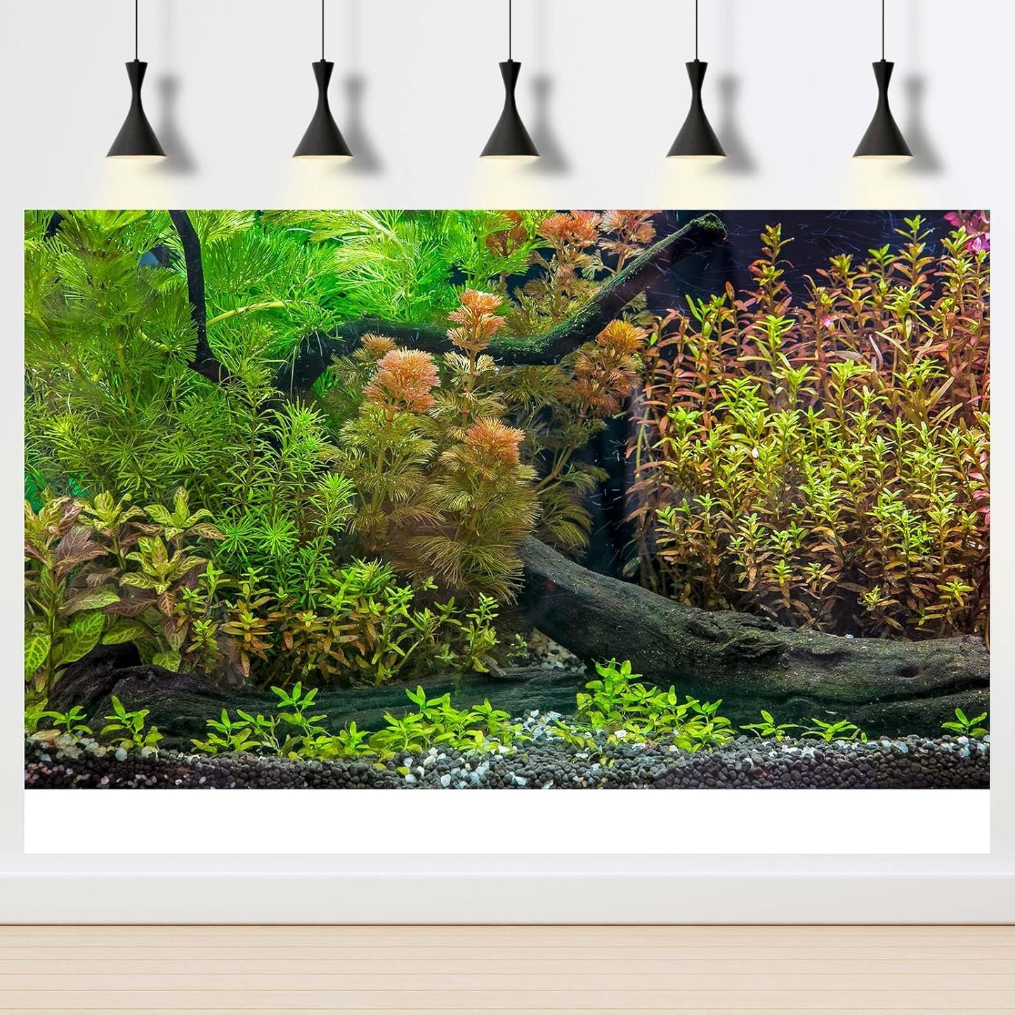 Aquarium Backdrop Underwater Grass Leaves with Pebbles Exquisite Aquarium Background Vivid Green Aquatic Plant Stone River Bed Fish Dead Wood Fresh Leaves Tank Background Decors Vinyl 60x24in