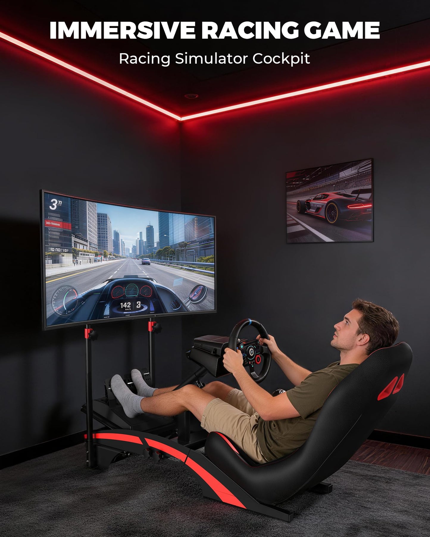 RACGTING F1-Style Racing Simulator Cockpit with Integrated TV Mount, Adjustable Formula Driving Position for Advanced Sim Racers, Compatible with Logitech, Thrustmaster & Fanatec