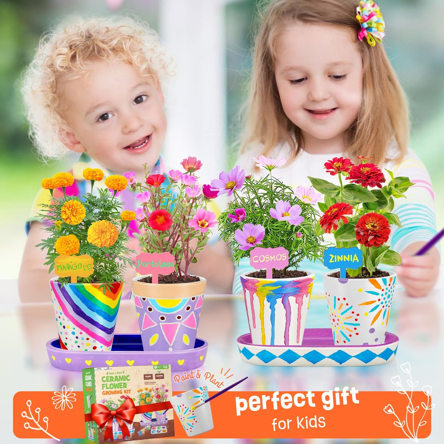 Tekoly 4 Set Paint & Plant Flower Gardening Kit - Gifts for Girls Ages 8-12, Arts and Crafts for Kids Ages 8-12, Kids Gardening Set, Birthday Toys Gifts for Girls Boys Ages 6 7 8 9 10 11 12