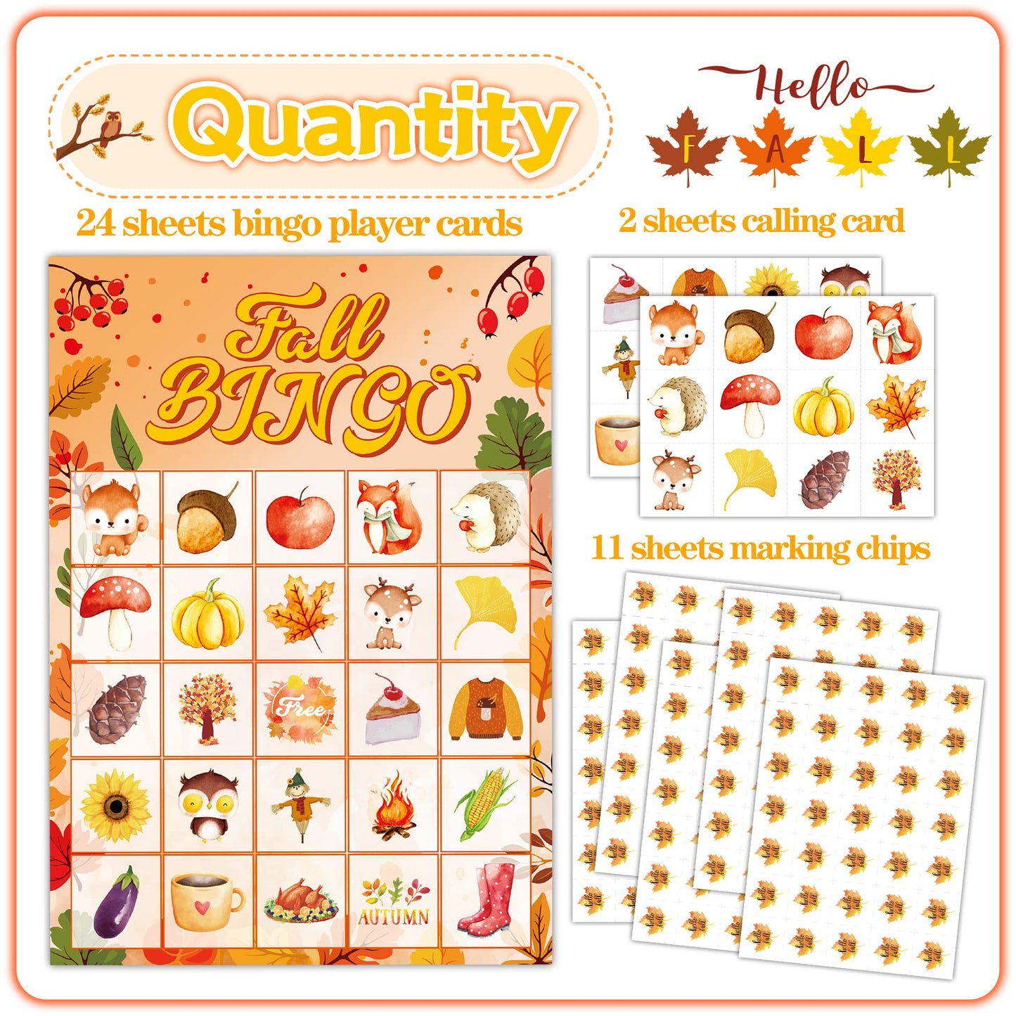 Joy Bang Fall Festival Games, Fall Bingo Cards for 24 Players Harvest Game Fall Crafts for Kids Adults Autumn Thanksgiving Party Favors Supplies Activities for Kids Family Classroom