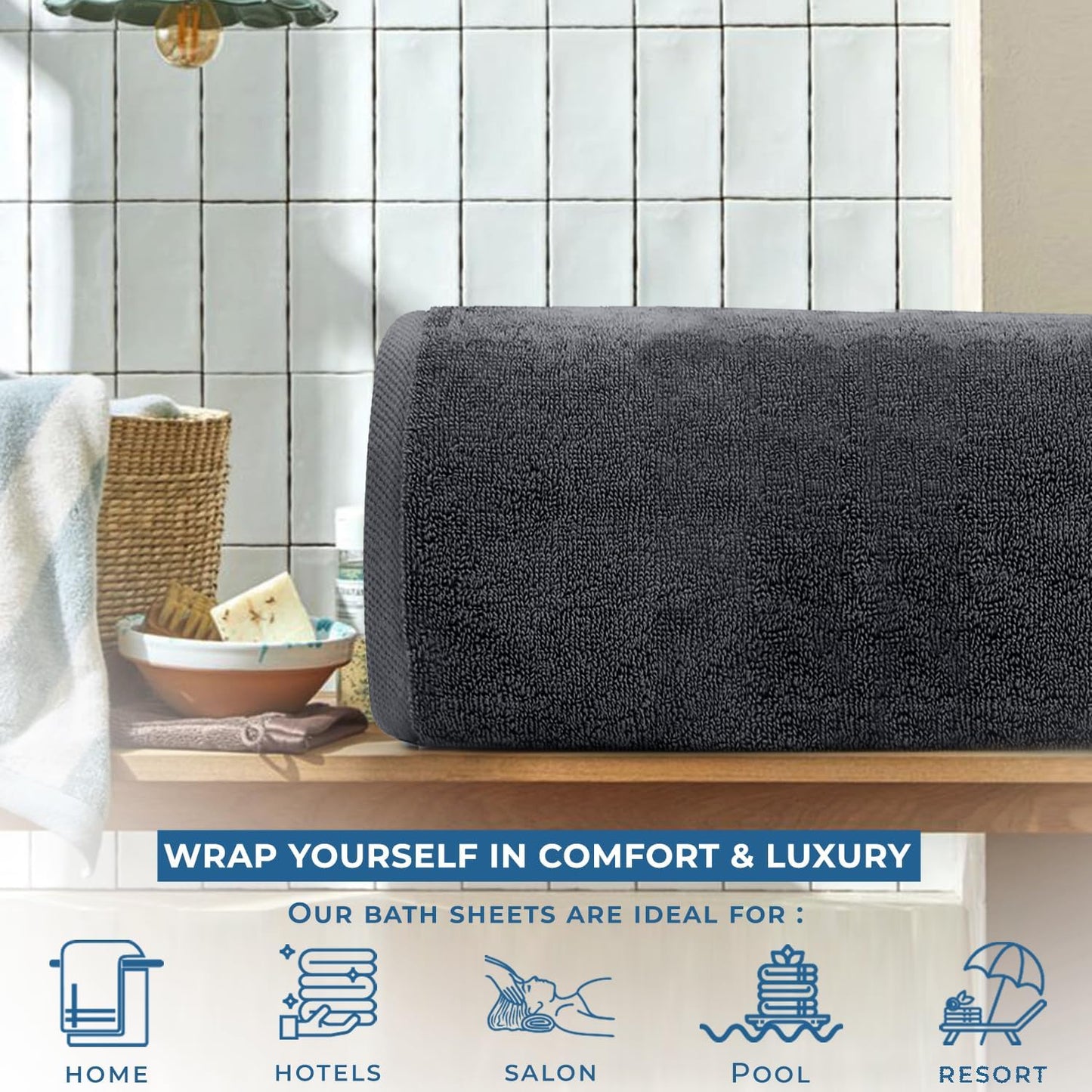 DAN RIVER Pack of 1 Bath Sheet 40x80 Inches, Extra Large Bath Towels Oversized, Absorbent Cotton Towels for Bathroom - Dark Gray