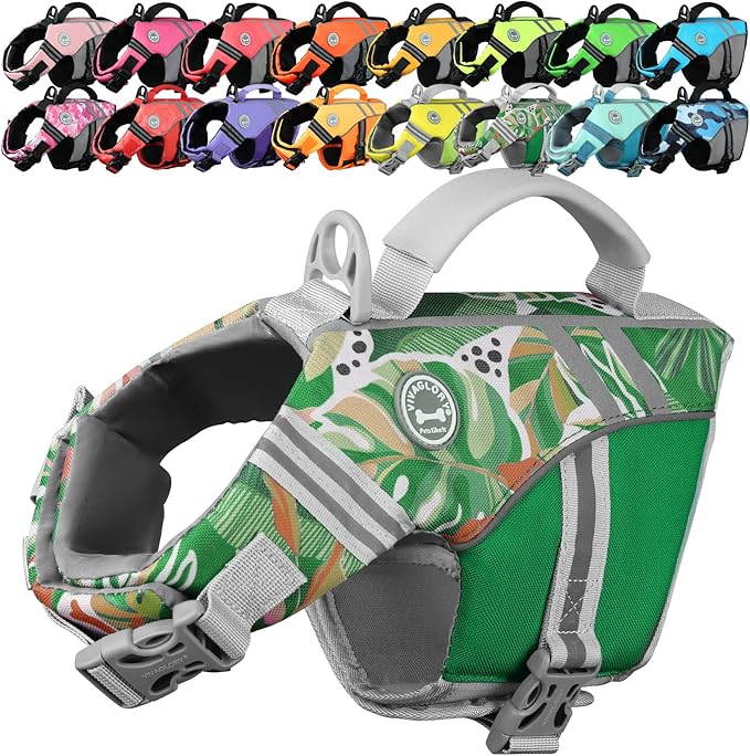 VIVAGLORY Sports Style Dog Life Vest, Dog Life Jacket for Swimming & Boating, Ripstop & Buoyancy for Puppy Doggy, Lifejack...