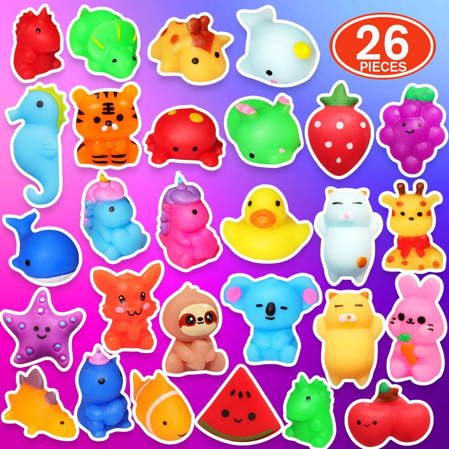 nobasco Squishies, 26 Pack Mochi Squishy Toys - Kawaii Cat Squishys Slow Rising Animals - Party Favors, Goodie Bag, Birthday Gifts, Mini Squishies Stress Reliever Toy