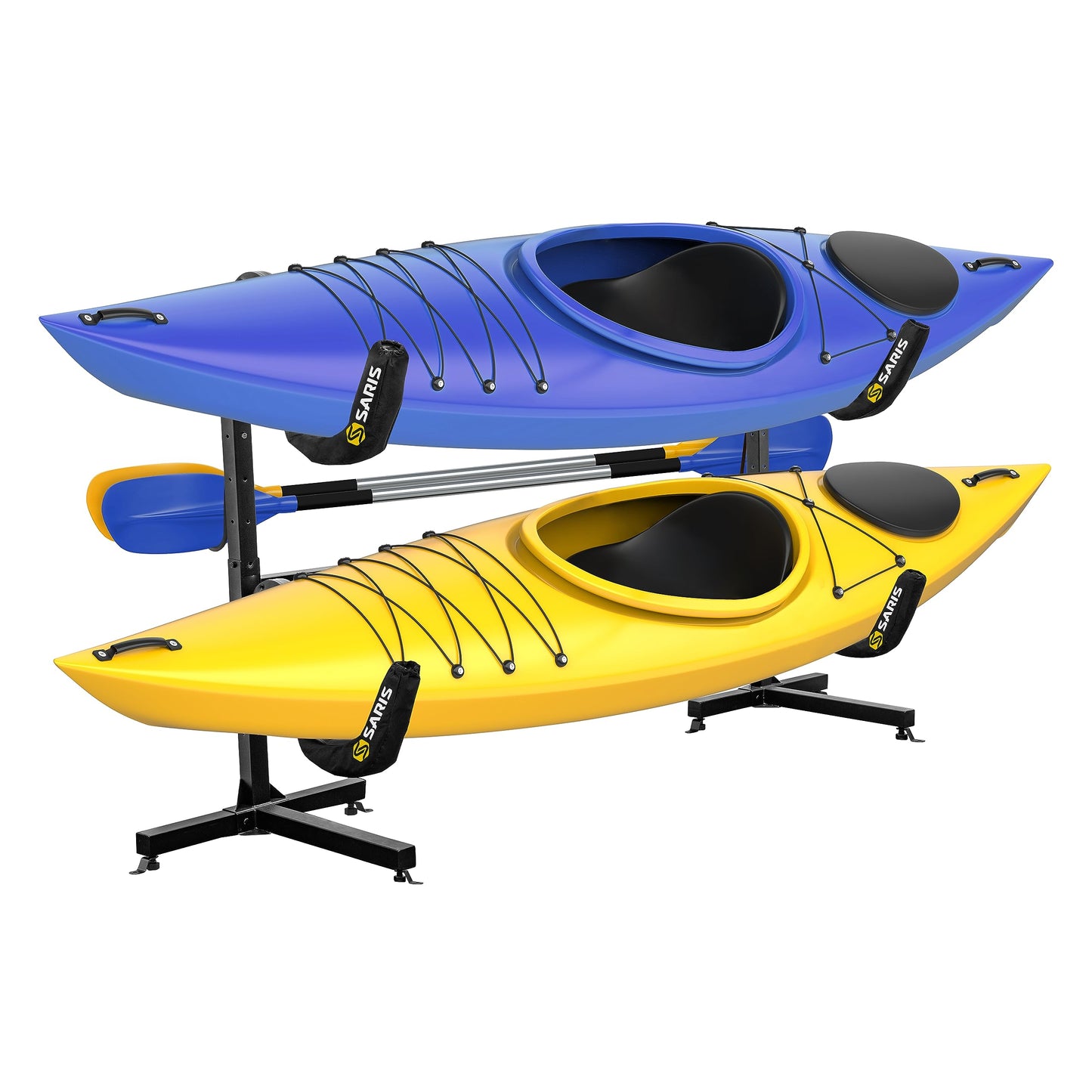 Saris Kayak Storage Rack, Heavy Duty Freestanding Storage for Two-Kayak, SUP, Canoe & Paddleboard for Indoor, Outdoor, Garage, Shed, or Dock, Adjustable Levels