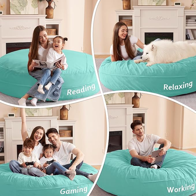 HABUTWAY XX-Large Bean Bag Chair: Giant 7' Memory Foam Furniture Bean Bag Chairs for Adults with Microfiber Cover 7Ft(Aqua Ombre)