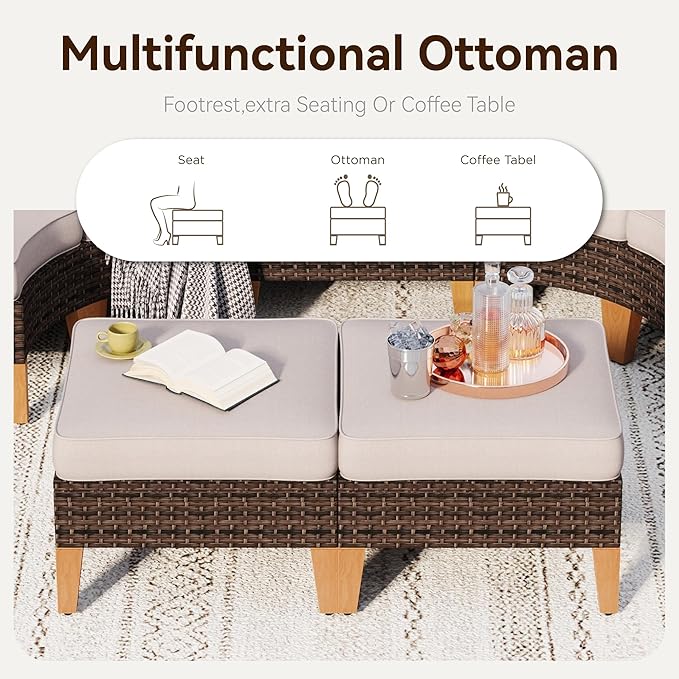 GREEN PARTY 11 Pieces Wicker Patio Furniture Set, All-Weather Outdoor Rattan Half-Moon Curved Patio Sectional Sofa Conversation Set 11 Seats for Garden, Backyard, 2 x Ottomans