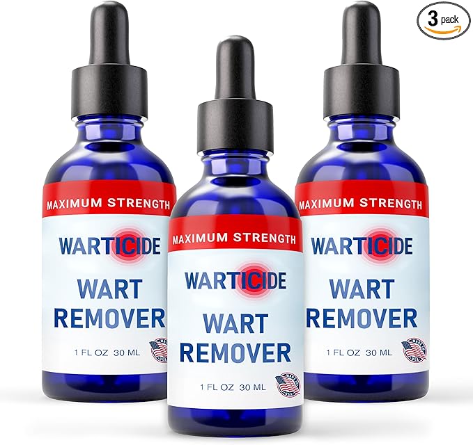 Liquid Wart Remover with 10% Salicylic Acid, Tea Tree & Cedar Leaf Oil - Max Strength Genital & Plantar Wart Treatment for Feet, Hands & Body - Made in USA-Freeze Off Alternative-1 Fl Oz Dropper(3 Pc)