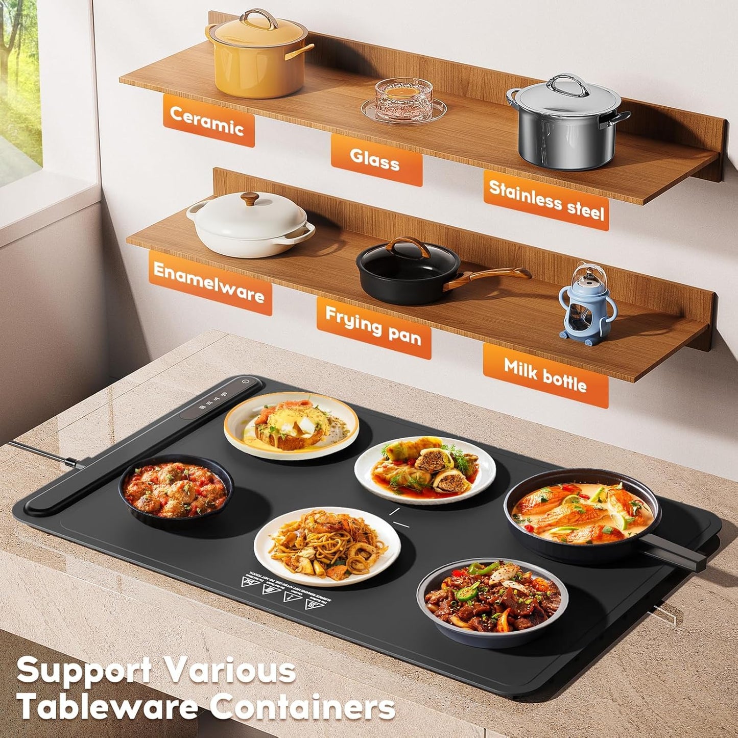 Warming Mat for Food, Voriah Electric Warming Tray with 3 Temp Settings & Auto Shut-Off, Food Warmer with Thick Silicone Surface to Keep Food Warm at Buffet, Parties, and Family Use(Black）