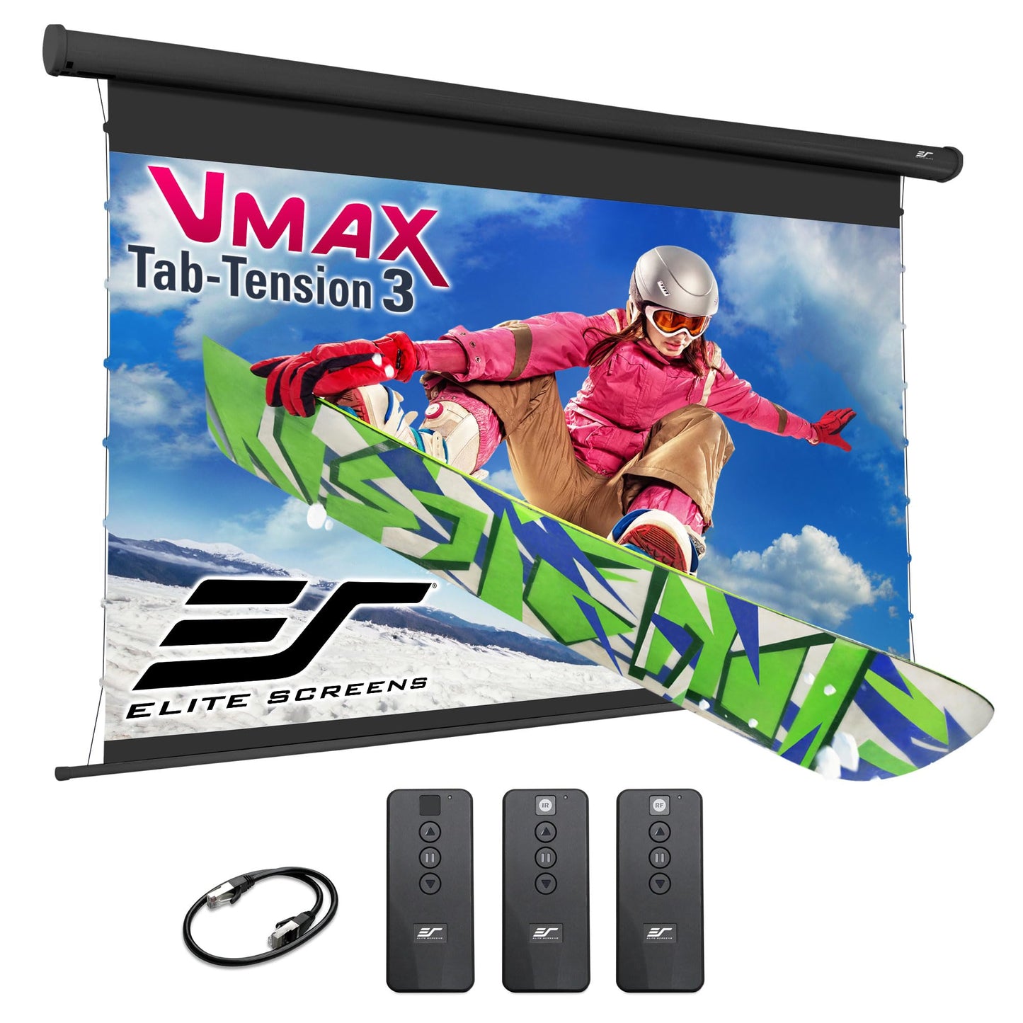 Elite Screens VMAX Tab-Tension 3 Series, 125 INCH Motorized Projector Screen, 16:9 CineGrey High Contrast Electric Drop-Down, 4K/8K HDR, IR/RF Remote, VMAXT125UCH3