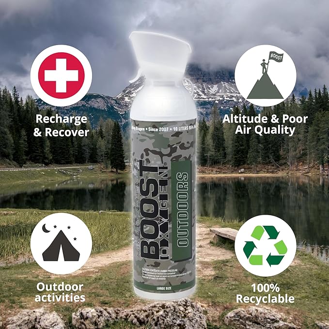 Boost Oxygen Large Outdoors Natural Aroma 10 Liter Canister | Respiratory Support for Aerobic Recovery, Altitude, Performance and Health (6 Pack)