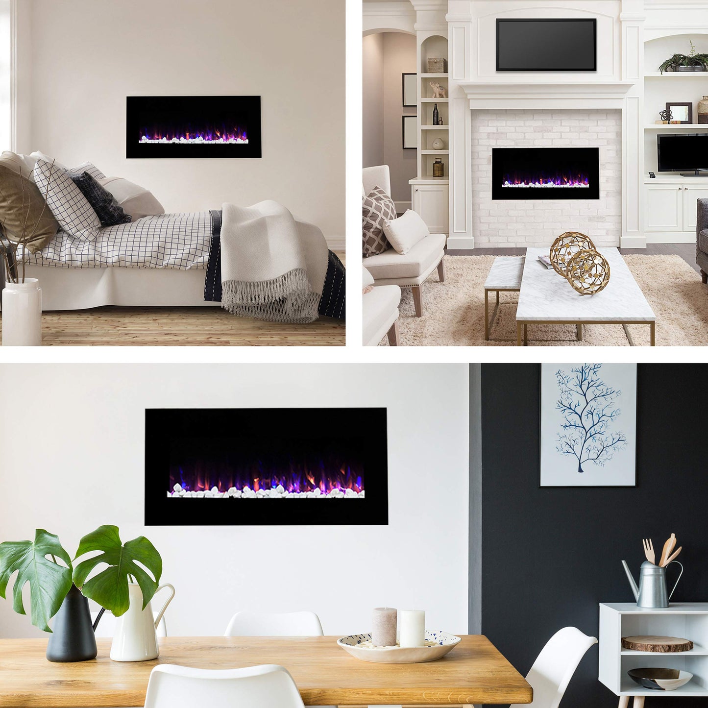 Electric Fireplace - 42 Inch Wall Mounted Fireplace Heater with Remote Control Adjustable LED Flames, Timer, Heat, and Brightness by Northwest (Black)