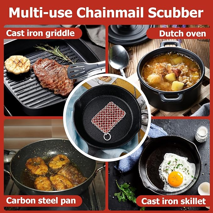 Cast Iron Scrubber,Honeycomb Silicone Design,Easily Removes Stains, Protects Coatings, with Bamboo Fiber Cloth, Ideal for Cast Iron Pans, Dutch Roast Pans