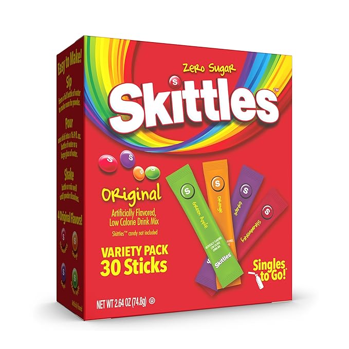 SINGLES TO GO! Skittles Variety Pack, Watertok Powdered Drink Mix, Zero Sugar, Low Calorie, Includes 4 Flavors: Green Appl...