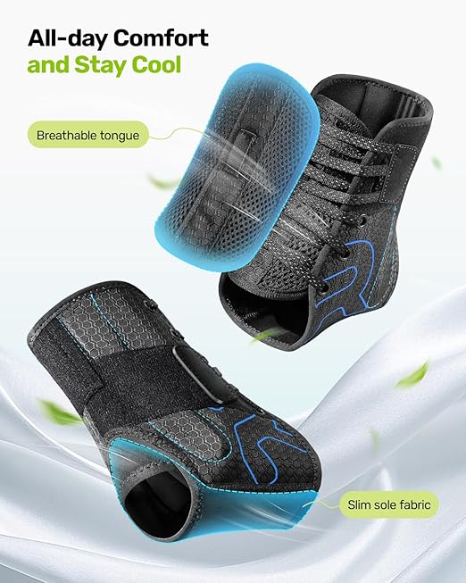 Rakiie Quick Lace Up Ankle Brace with 2 Metal Support Stays, Breathable Stabilizer for Sprained Ankle, Slim Fit Ankle Support for Men & Women, Sports, Running, Basketball (Black, L)