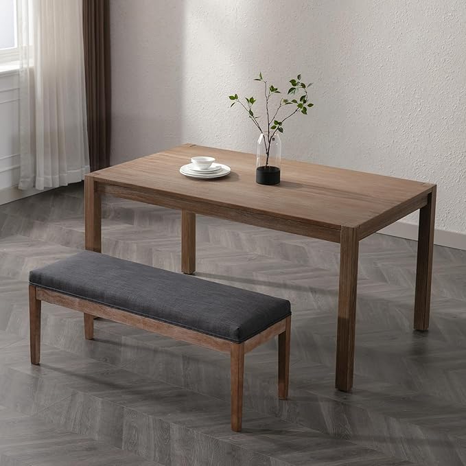 DM Furniture Linen Dining Bench Upholstered Entryway Bench Farmhouse Shoe Bench Seat Ottoman for Hallway Living Room Bedroom End of Bed Dining Room Kitchen, 45.5" Long, Charcoal