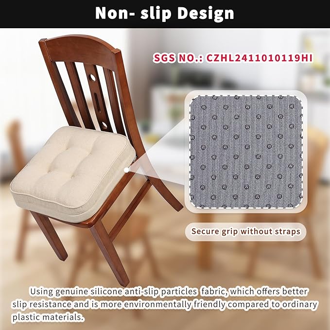 GOFORIT Chair Cushions Set of 2,Tufted Shredded Memory Foam Chair Pads, Non-Slip Seat Cushions with Removable Cover, 2 Pack,Beige