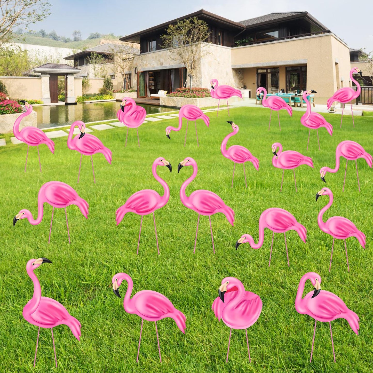 Subacy 20 PCS Pink Flamingo Yard Signs with 40 Stakes Summer Beach Flamingo Lawn Sign 10 Styles Tropical Yard Lawn Patio Decorations Party Supplies(Normal)