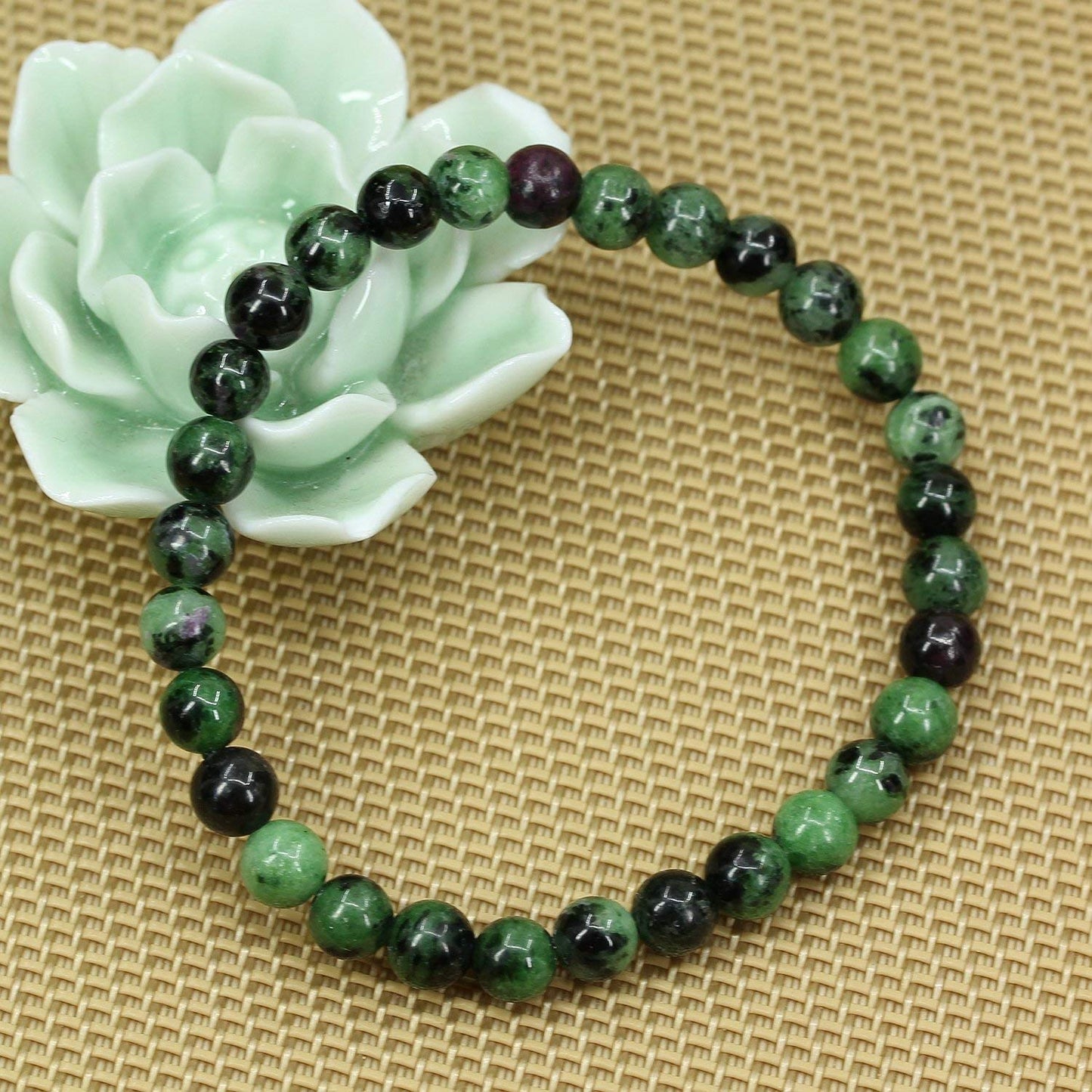 Angelstones Natural Ruby In Zoisite 6mm Round Beads Stretch Bracelet 7 Unisex