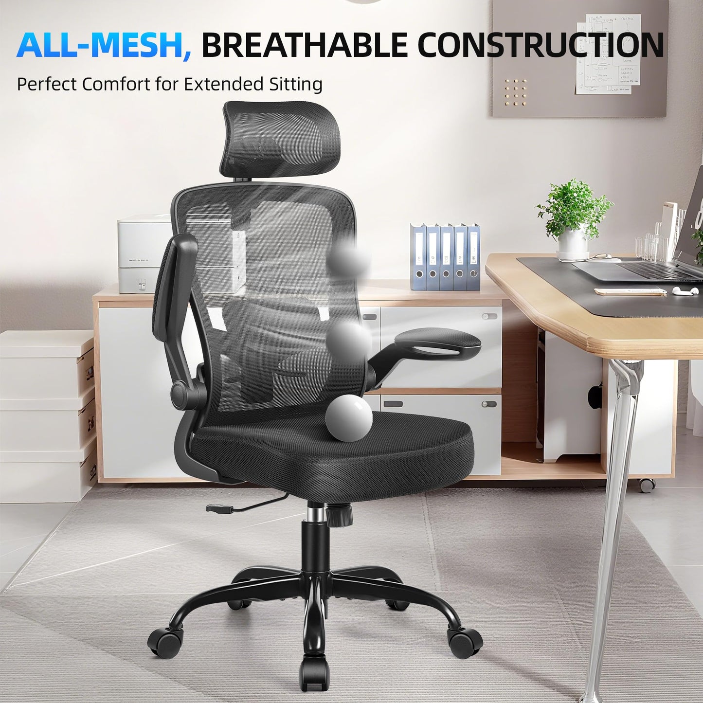 FelixKing Office Chair, Desk Chair with Adjustable Lumbar Support, Ergonomic Computer Chair with High Back and Armrest, Adjustable Height Gaming Chair Home Office Swivel Chair(Black)