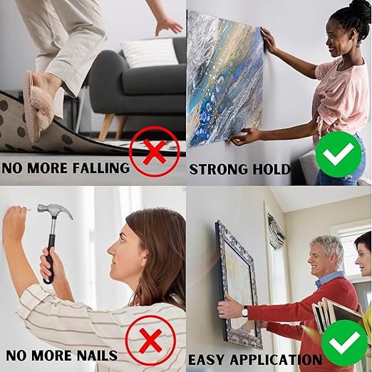 Double Sided Mounting Tape Heavy Duty Nano Two Sided Adhesive Strip Strong Magic Picture Poster Wall Hanging Decor Office Classroom Bubble Kit Transparent Removable Sticky Clear Stick Carpet 10 Feet