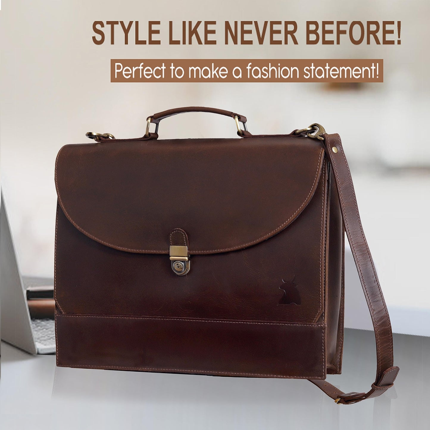 Leather Farm Messenger Bag for Men & Women 16 Inch – Premium Vintage Handmade Laptop Briefcase Satchel, Mens Leather Shoulder Crossbody Bag, Genuine Leather Computer Bag with Adjustable Strap Brown