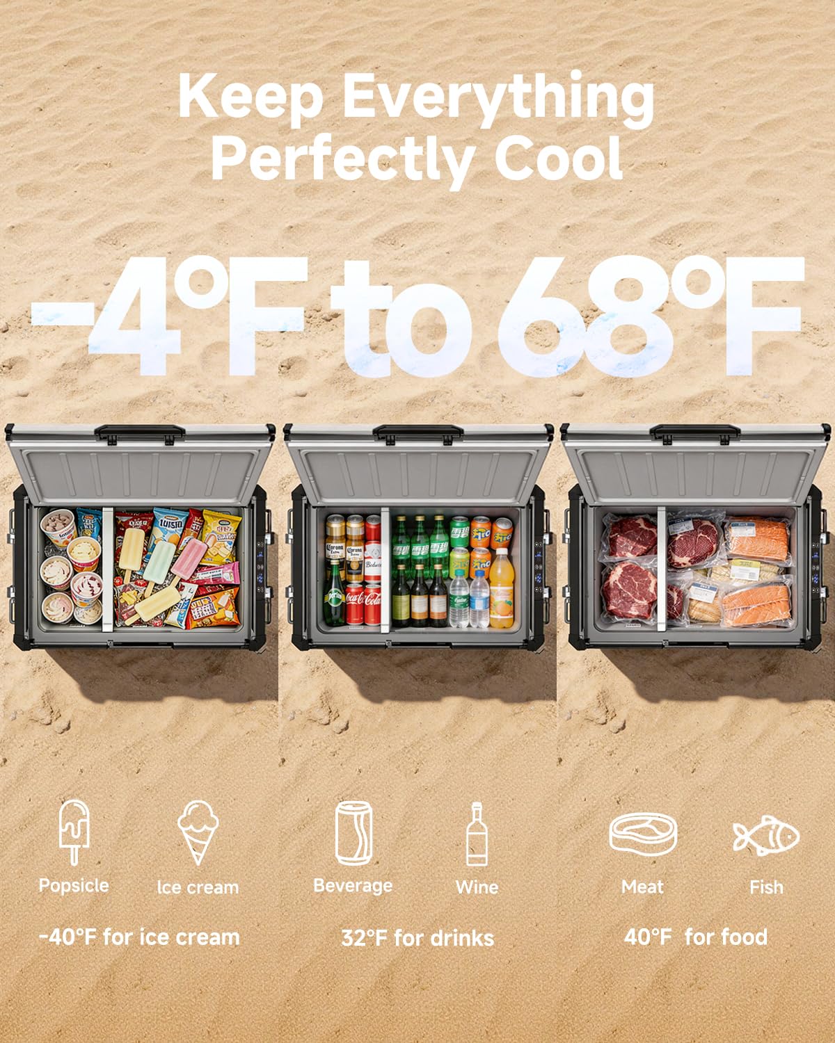 BODEGA 12V Car Refrigerator, 63QT Stainless Steel Portable Fridge with Removable Divider for Dual Zone MAX/ECO Modes & Battery Protection, Electric Cooler for RV, Truck, Camping