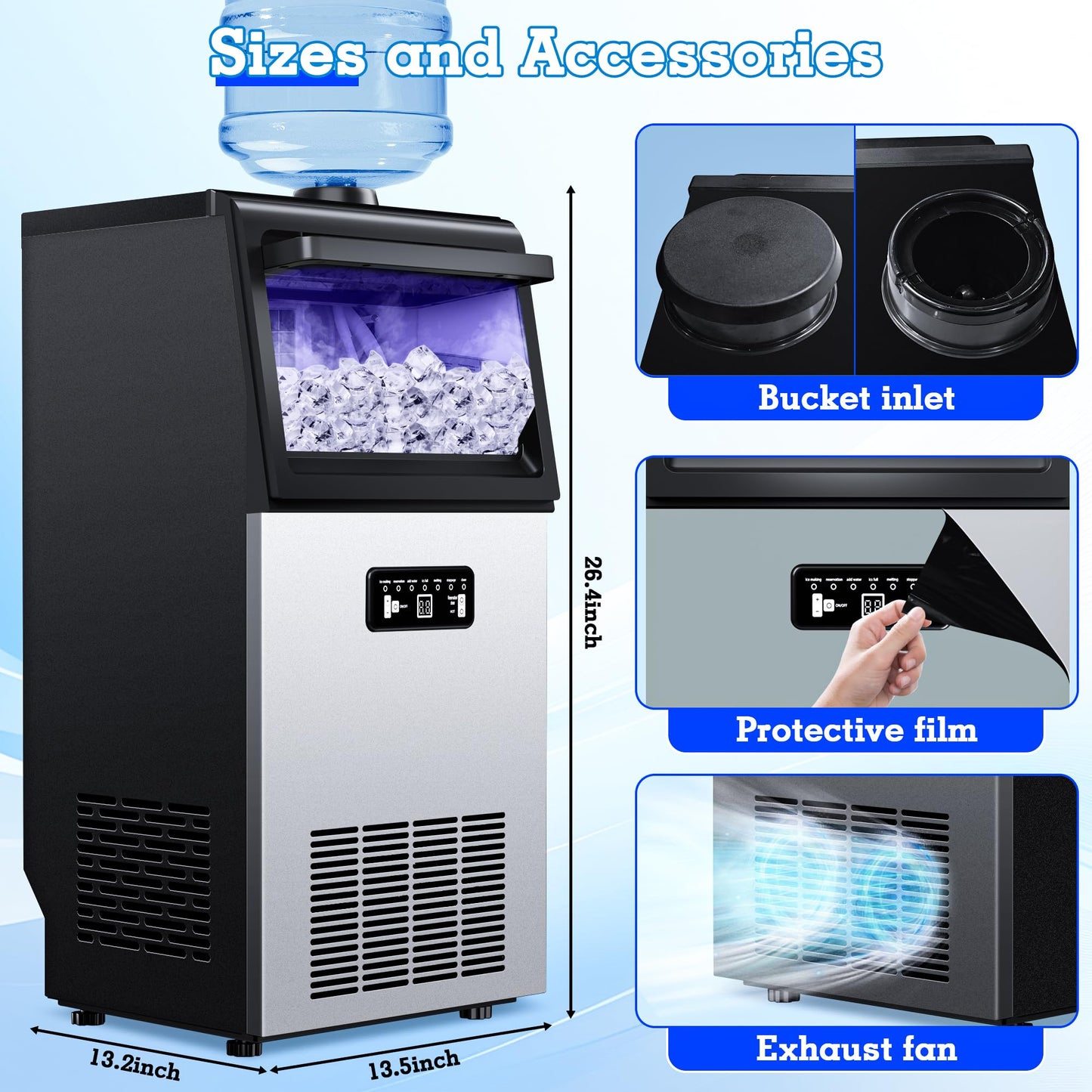 Ice Maker Commercial Ice Maker Machine 100LBS/24H with 20LBS Storage, Stainless Steel Under Counter Ice Maker 36Ice/Cycle with 2 Water Inlet Modes,Self-Cleaning for Homes,Bars,Restaurants