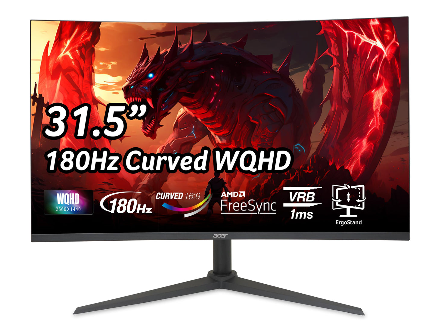 acer Nitro 31.5" WQHD Curved Gaming Monitor | 2560x1440 | 180Hz | FreeSync | Model XZ320QU S3bmiiphx |