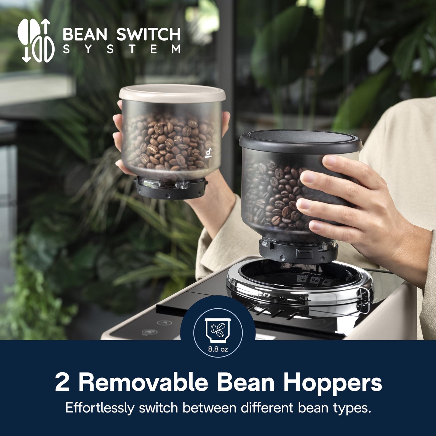 De'Longhi Rivelia Automatic Espresso Machine, Grinder & Frother, Easy Bean Switching, Beige