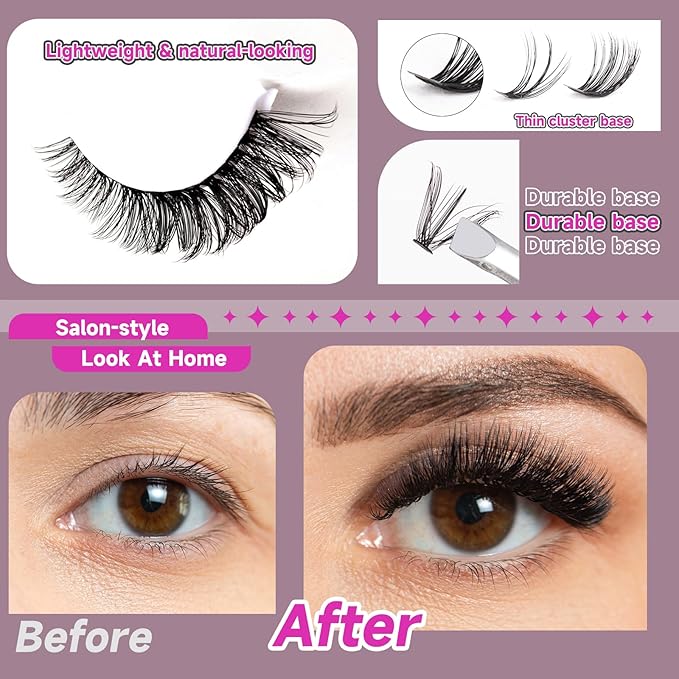 DIY Lash Extension Kit 320 Pcs Lash Clusters Kit Individual Lashes Natural 10-16mm C/D Curl with Bond Seal Tweezers Lash Glue Remover False Eyelashes for Beginner Eyelash Extensions at Home (30D+40D)